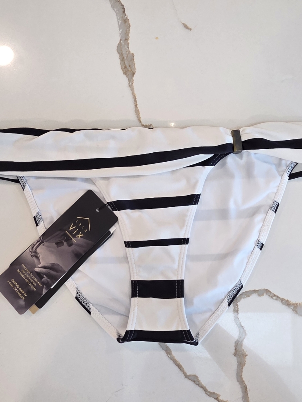 ViX Paula Hermanny Bikini Bottom Black White Stripe Bia Tube Full NWT L